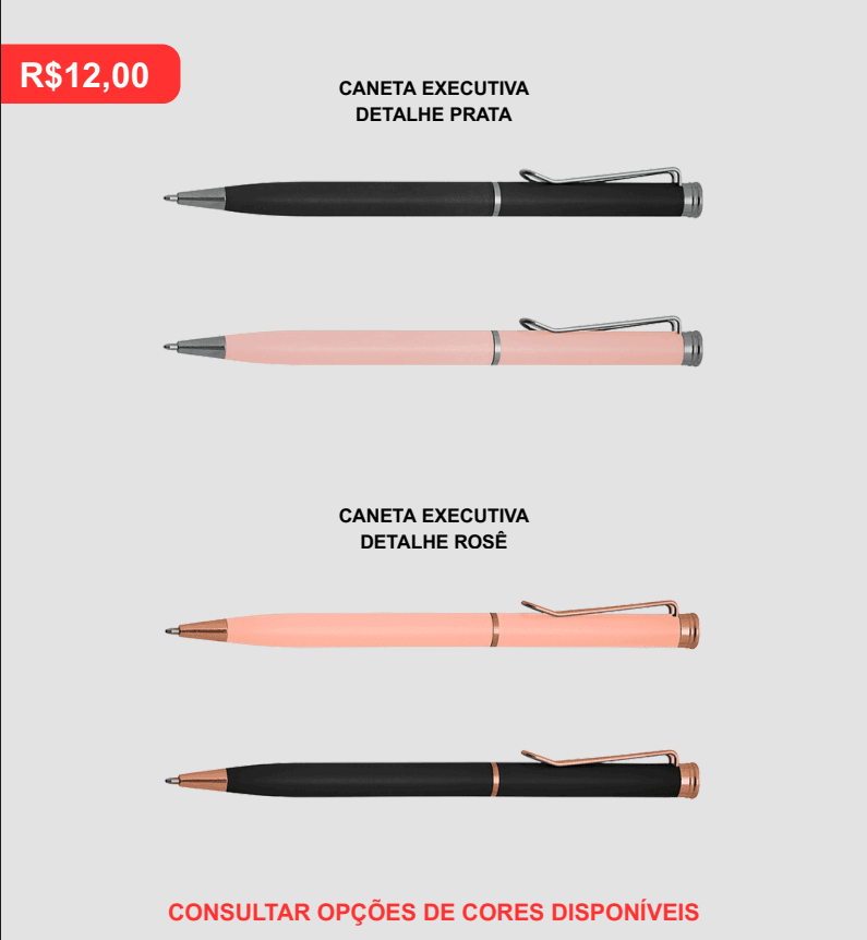 Caneta Executiva Detalhe Prata e Detalhe Rosê - Brinde personalizado da MV Personalizados