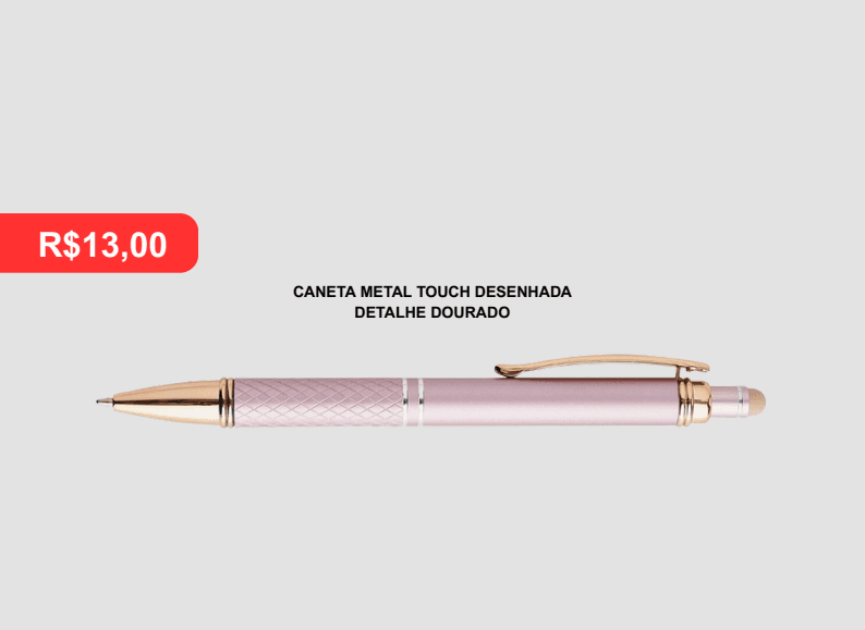 Caneta Metal Touch Desenhada – Detalhe Dourado - Brinde personalizado da MV Personalizados
