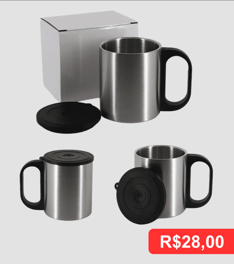 Caneca com Alça e Tampa 180ml - Brinde personalizado da MV Personalizados
