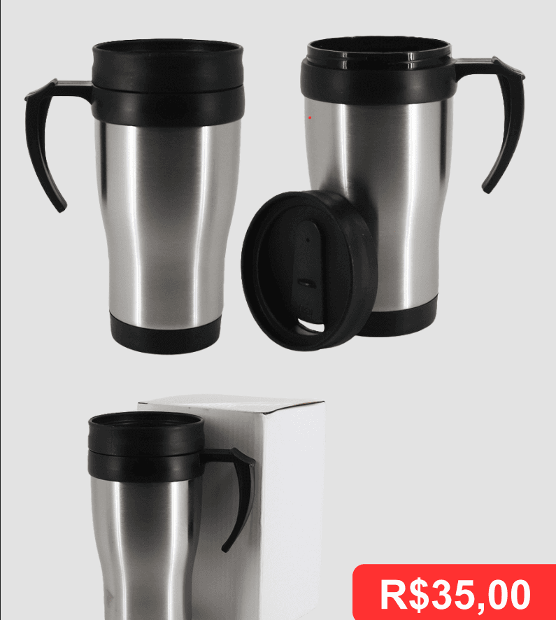 Caneca com Alça e Tampa 420ml - Brinde personalizado da MV Personalizados