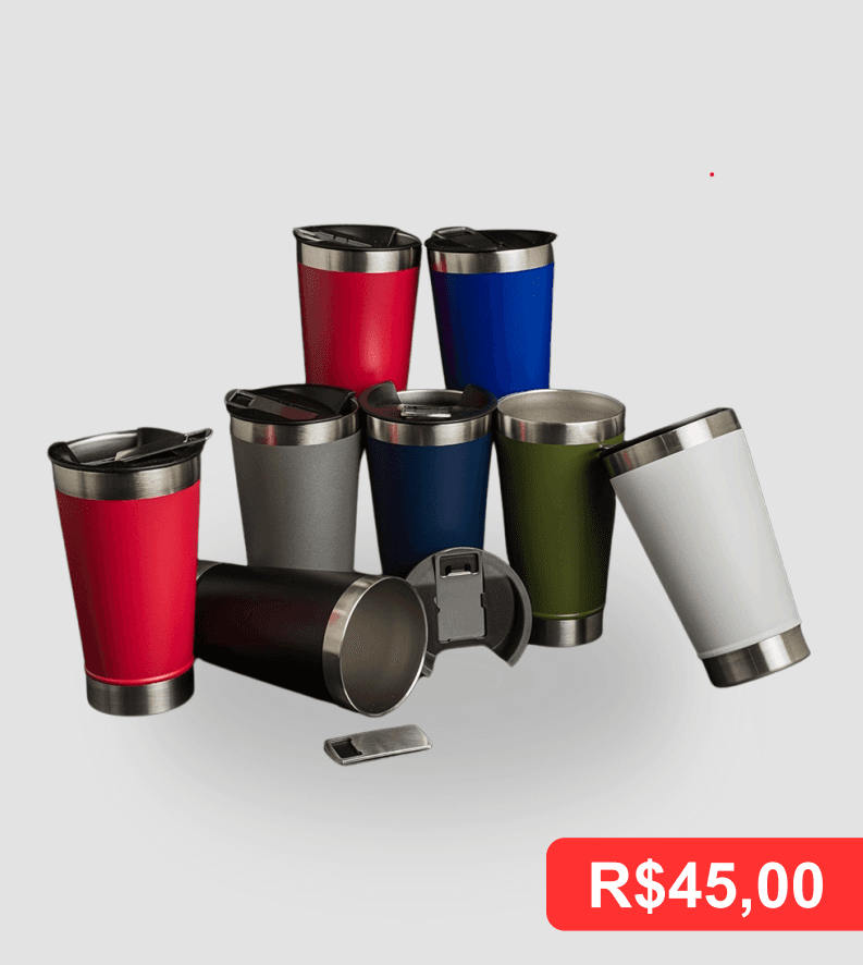 Copo Térmico 500ml com Abridor - Brinde personalizado da MV Personalizados