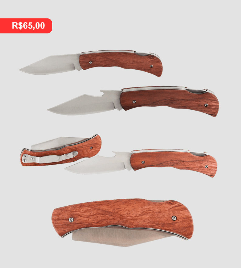Canivete XR-4 – Cabo de Madeira - Brinde personalizado da MV Personalizados