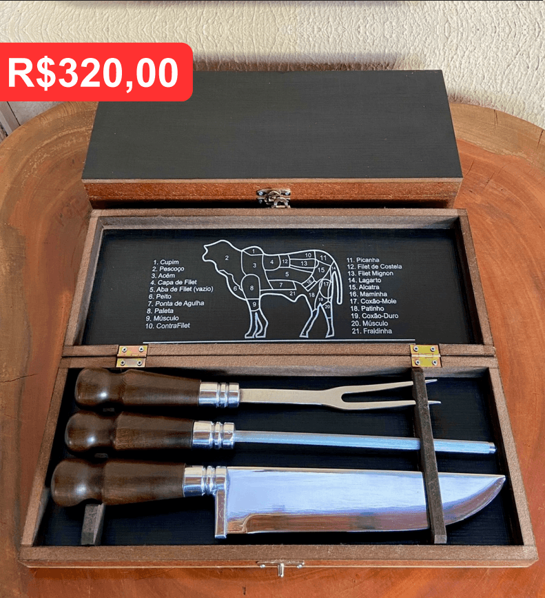 Kit 3 Peças Churrasco – Faca 9 Polegadas - Brinde personalizado da MV Personalizados