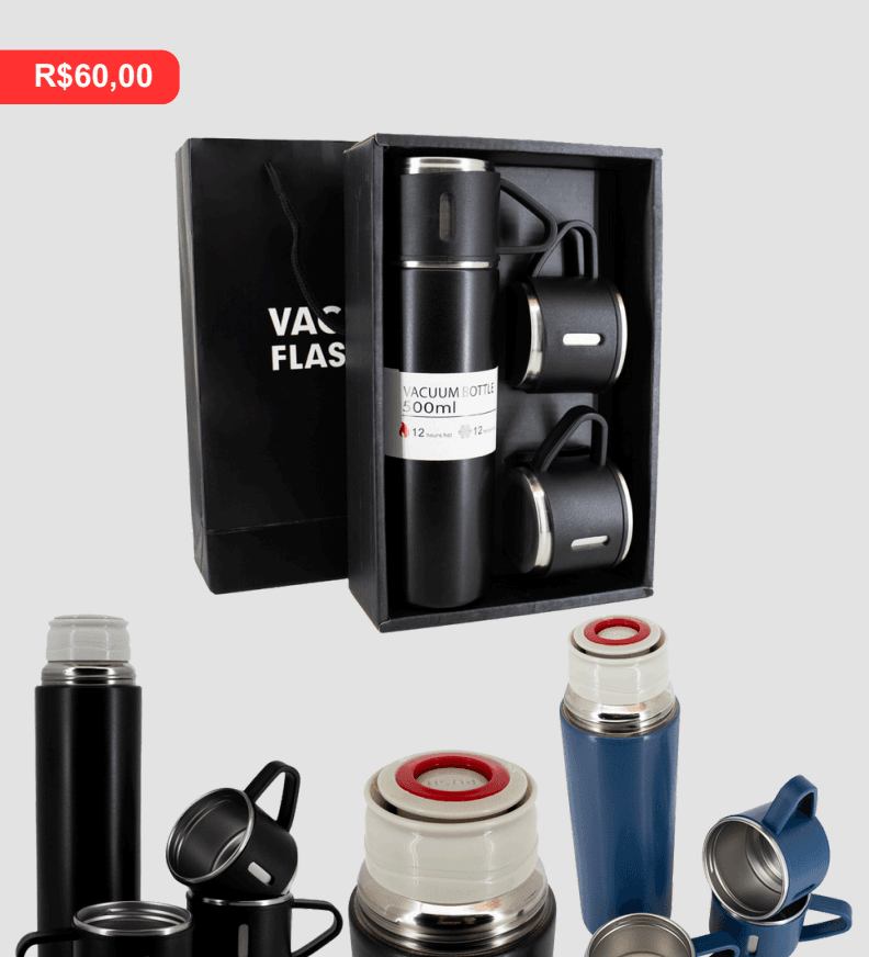 Kit Garrafa Térmica + 3 Xícaras 500ml - Brinde personalizado da MV Personalizados
