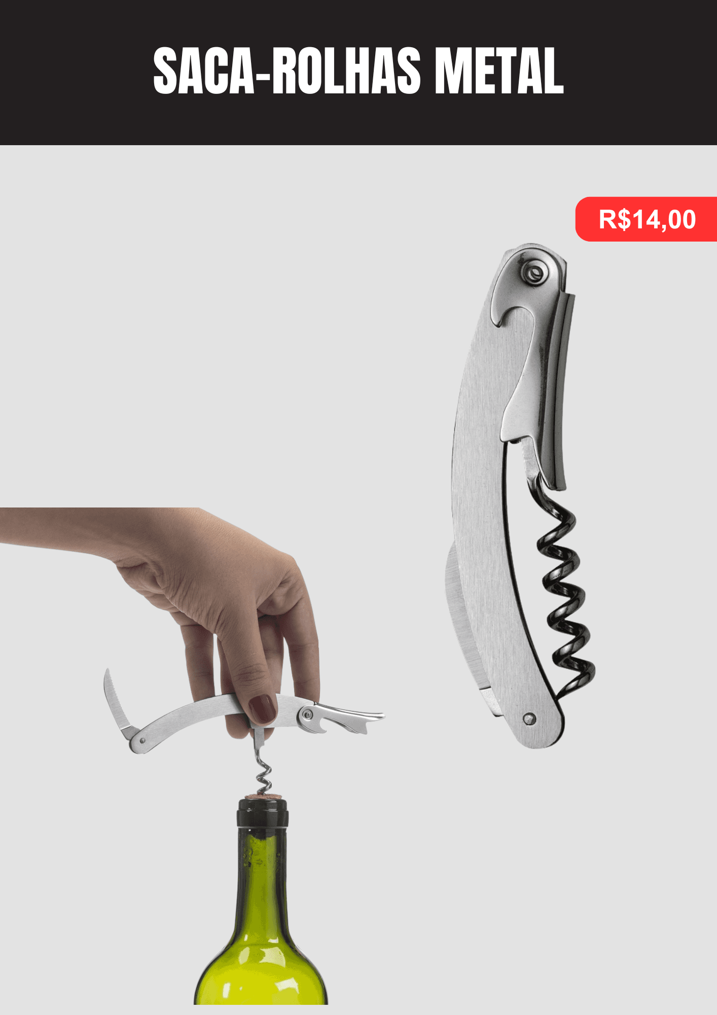 Saca-rolhas Metal - Brinde personalizado da MV Personalizados
