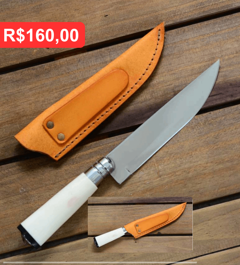 Faca 08 Osso com Bainha de Couro - Brinde personalizado da MV Personalizados