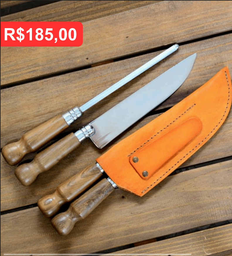 Faca 08A Madeira com Bainha de Couro - Brinde personalizado da MV Personalizados