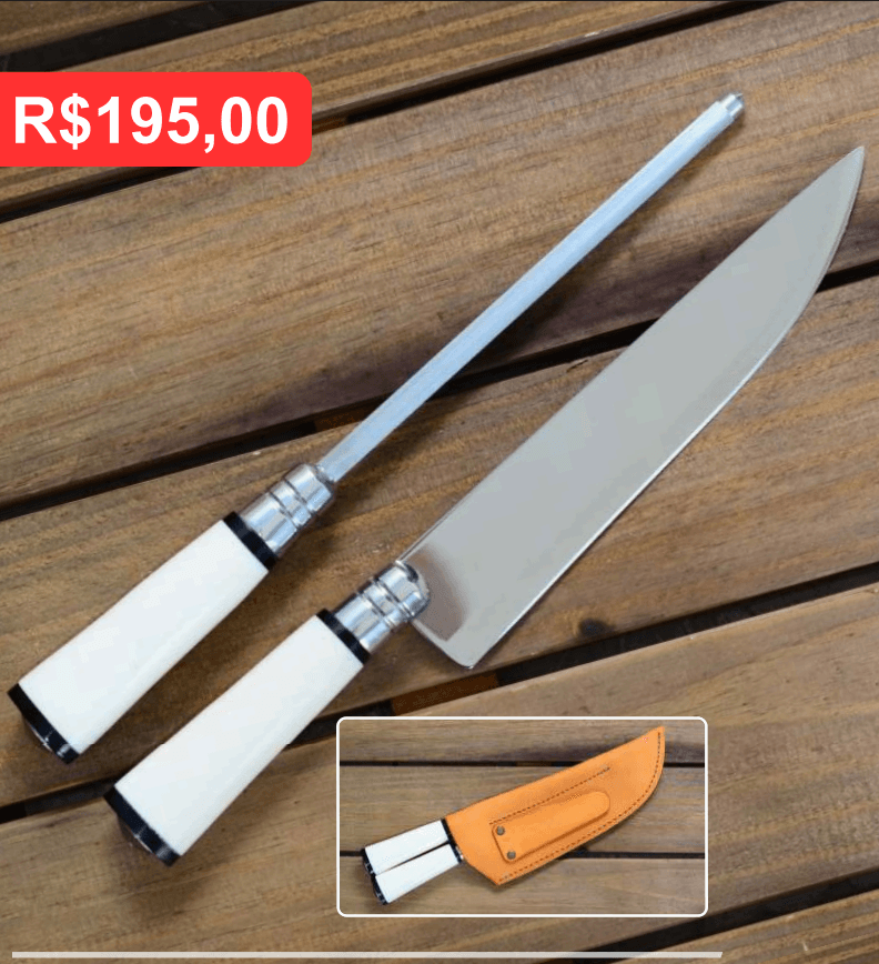 Faca 08A Osso com Bainha de Couro - Brinde personalizado da MV Personalizados